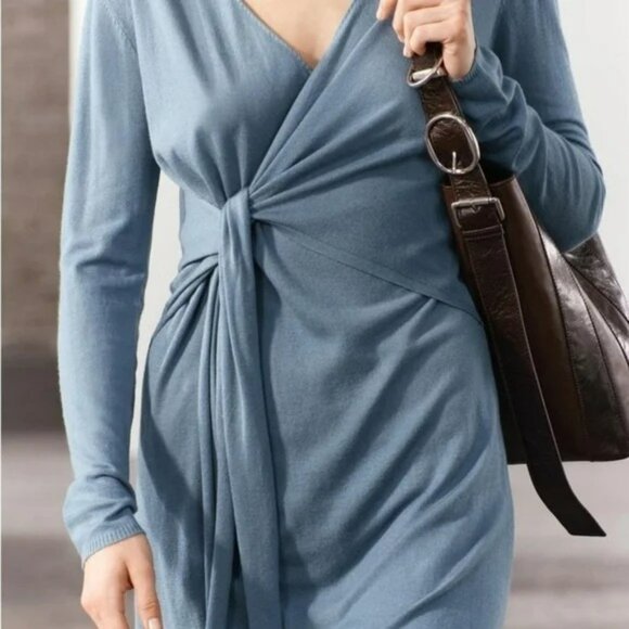 ZARA Wool Blend Wrap Midi Dress Blue Women's Small NWT - Picture 5 of 12